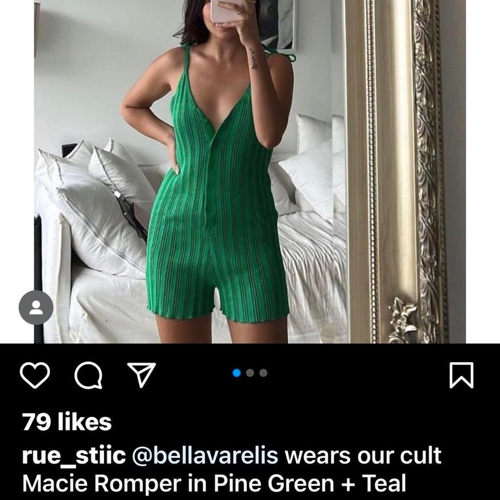 Rue stiic knit tie strap green button romper